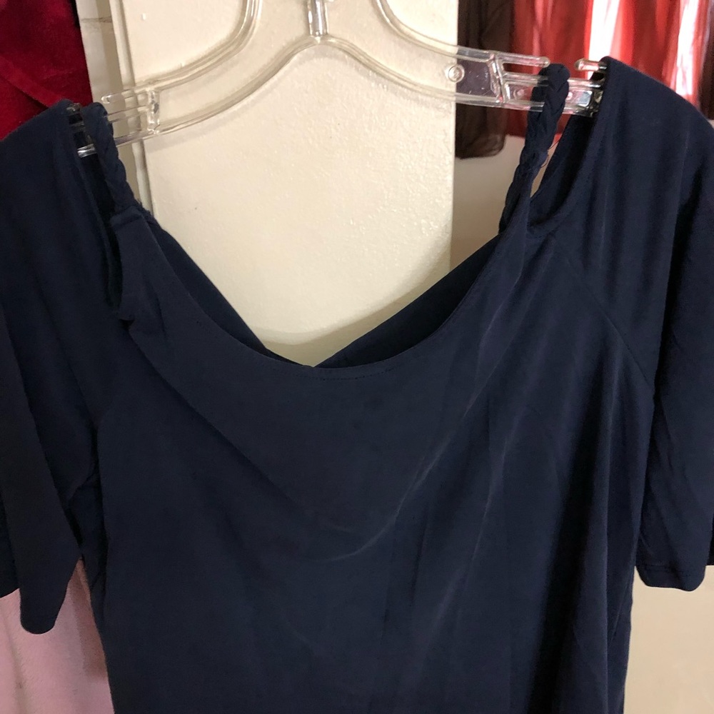 Blue shoulder cut out shirt